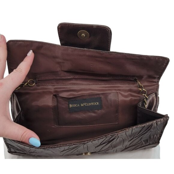 Jessica McClintock Brown Matelassé Clutch Wallet with Chain - Picture 3 of 8